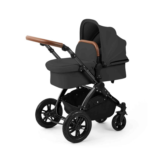 Ickle Bubba Stomp Luxe 12 Piece Travel System with i-Size Cirrus Car Seat & ISOFIX Base - Black/Charcoal Grey/Tan