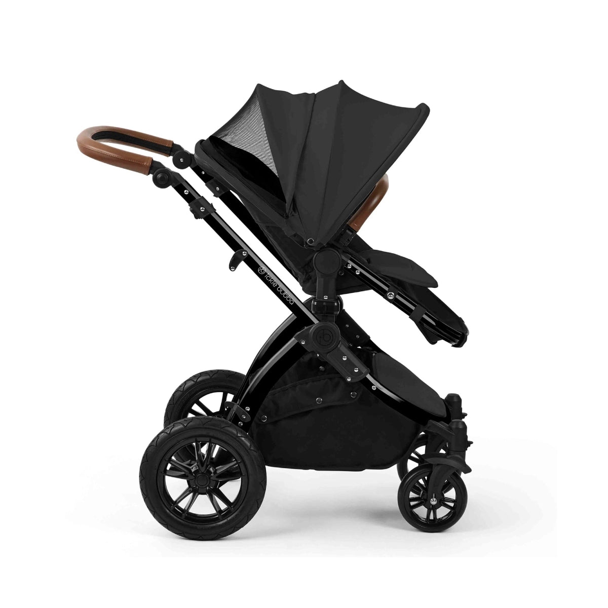 Ickle Bubba Stomp Luxe 12 Piece Travel System with i-Size Cirrus Car Seat & ISOFIX Base - Black/Charcoal Grey/Tan