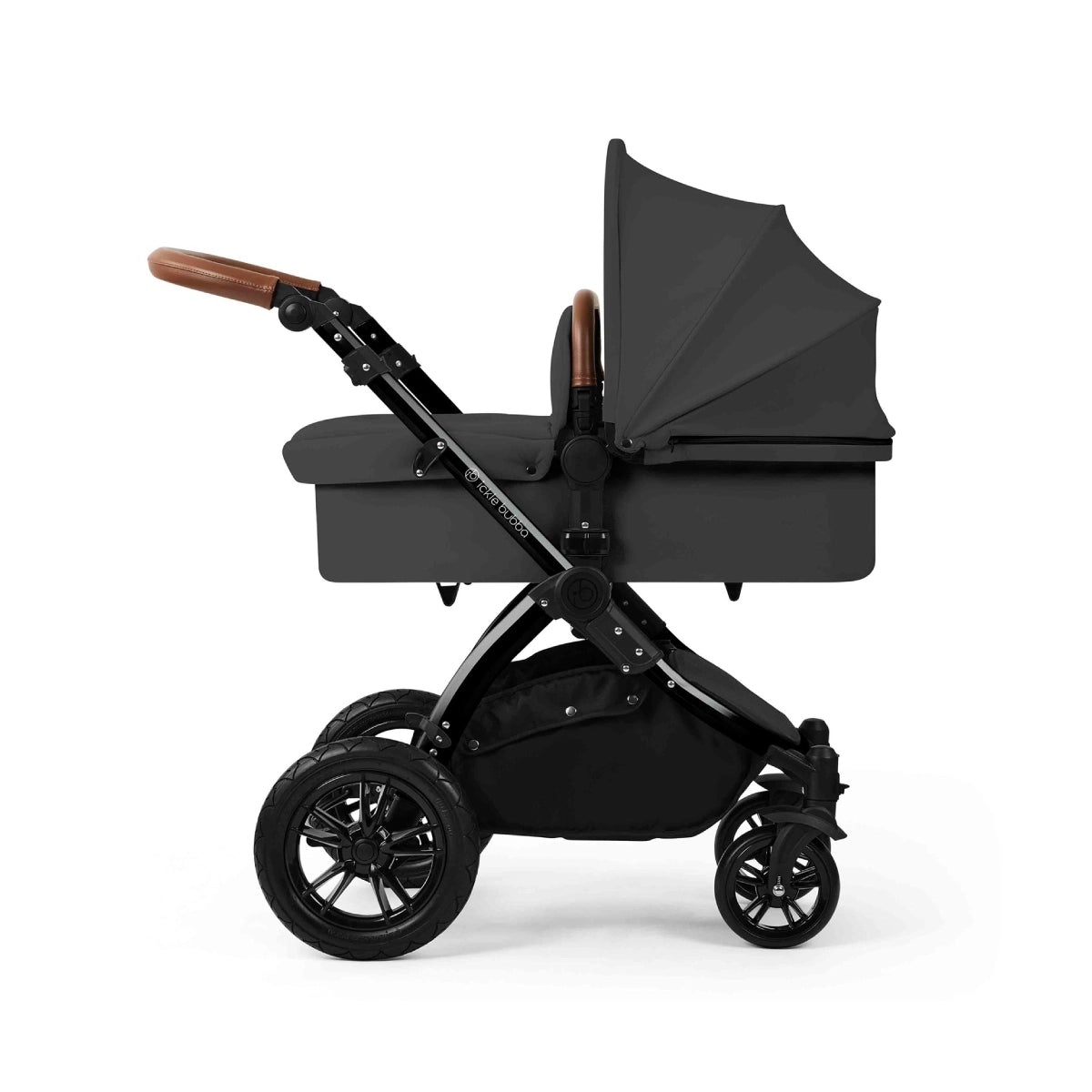 Ickle Bubba Stomp Luxe 12 Piece Travel System with i-Size Cirrus Car Seat & ISOFIX Base - Black/Charcoal Grey/Tan