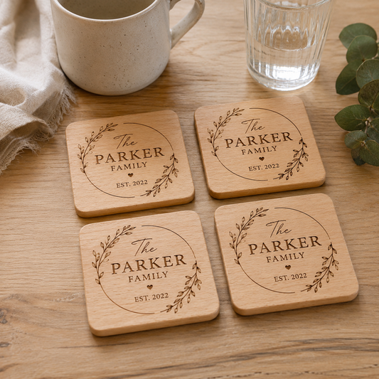 Personalised Engraved Wooden Coaster Set of 4