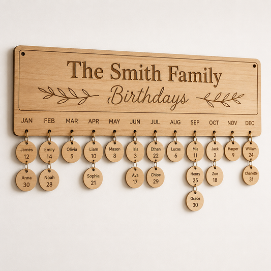 Personalised Wooden Family Birthday Calendar Board