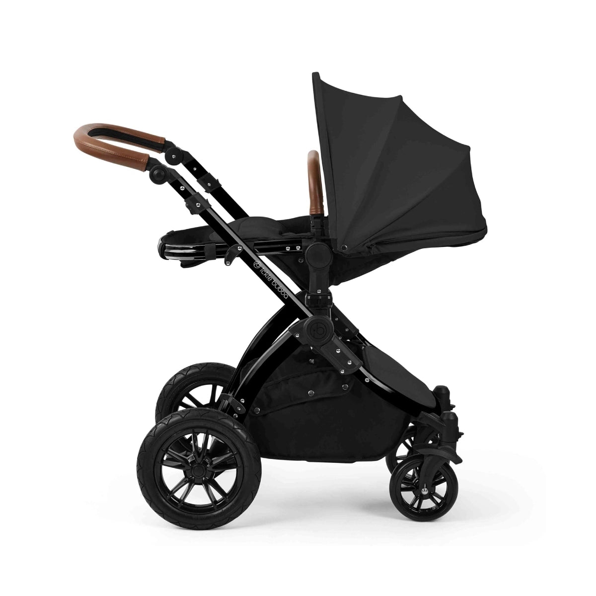 Ickle Bubba Stomp Luxe 12 Piece Travel System with i-Size Cirrus Car Seat & ISOFIX Base - Black/Charcoal Grey/Tan