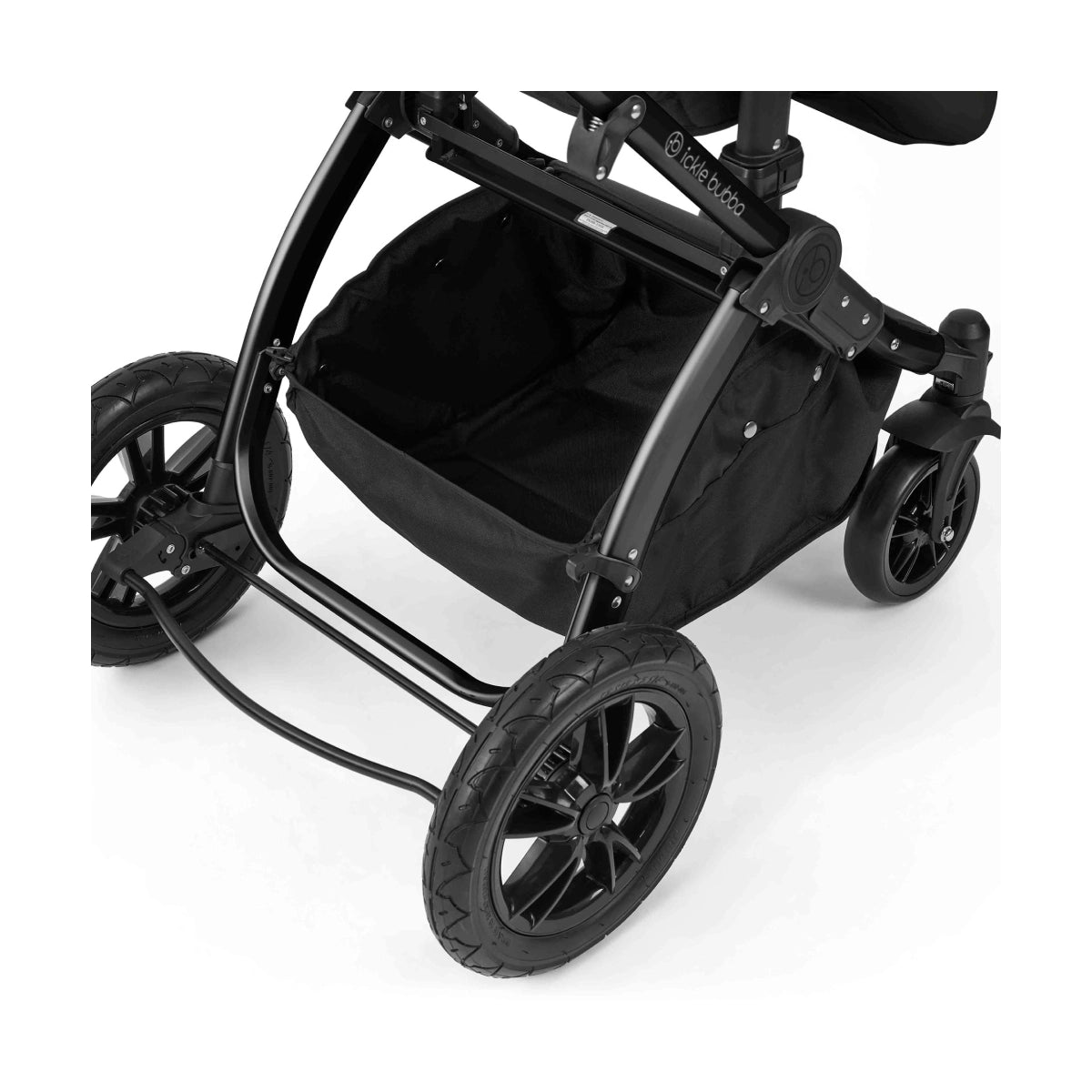 Ickle Bubba Stomp Luxe 12 Piece Travel System with i-Size Cirrus Car Seat & ISOFIX Base - Black/Charcoal Grey/Tan