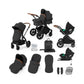 Ickle Bubba Stomp Luxe 12 Piece Travel System with i-Size Cirrus Car Seat & ISOFIX Base - Black/Charcoal Grey/Tan